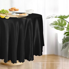 Entisn 1 Pack 90 Inch / 7.5 Ft Round Tablecloth, Black Satin Table Cloth for 30-72 Inch Table, Overlay Bright Silky Satin Table Cover, Wrinkle Resistant Table Decoration for Wedding Banquet Party