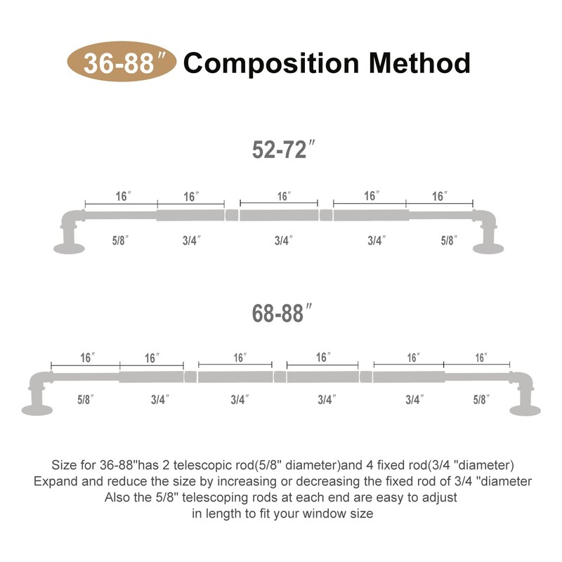 OLV Gold Industrial Curtain Rods for Windows 48 to 84