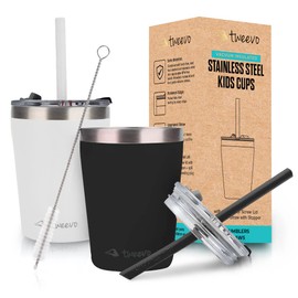 tweevo Sippy Cups For Toddlers 1-3 - Toddler Cups w/Screw Lids - Stainless Steel Kids Tumblers With Straws and Lids - 2 Pack