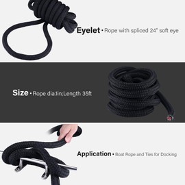 NovelBee 1" Dock Line 2 Pack,Double Braid Nylon Boat Dock Line,Heavy Duty Mooring Marine Rope with 24” Eyelet,Boat Rope and Ties for Docking (1" x 15')