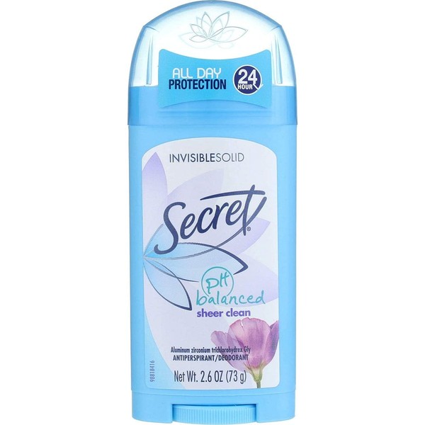 Secret Invisible Solid Antiperspirant Deodorant-Sheer Clean-2.6 oz, 2 pk