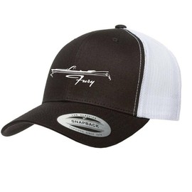 1957 1958 1959 Plymouth Fury Convertible Fully Embroidered Yupoong 6606 Snapback Trucker Fitted Cap Black/White