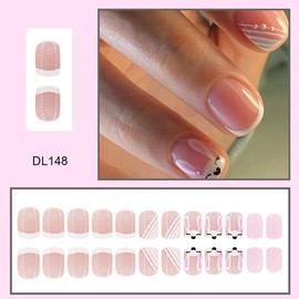 24 Pcs Easter Press on Nails Short Square White French Fake Nails Nude Pink False Nails Press Ons With Smiling Bunny Designs Glossy Nail Tips Full Cover Acrylic Nail Kit for Women Manicure