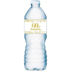 RokAPary 60 & Fabulous Water Bottle Labels; Set of 20 Waterproof Water Bottle Wrappers