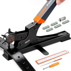 XOOL Alicate Sacabocados, Perforadora para Cuero, Cinturón, Cabezal Perforador de 6 Tamaños, Herramienta Sacabocado para Cinturón, Cuero, Pulsera, Tar