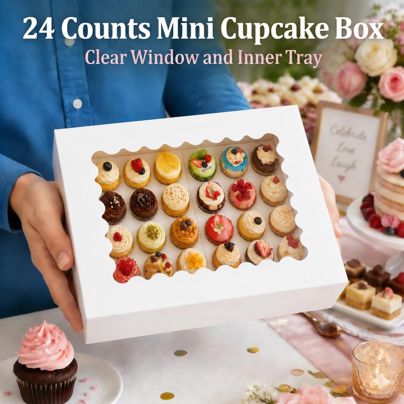 Anscher 24 Counts Mini Cupcake Boxes with Window 14x10x4 Inch