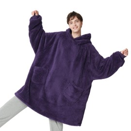 Bedsure Wearable Blanket Hoodie Women - Fluffy Fleece Hoodie Blanket for Adults Men, Warm Hooded Blanket as Gifts for Her, Purple, XL