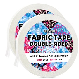ETNRHP 2 Rolls Double-Sided Fabric Tape with Enhanced Adhension, 1/4" x 128FT Hemming Tape No Sew No Iron for Pants Quick Clothes Repairs Hemming Curtains Crafts Peels Off Easily