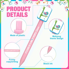 Epakh 48 Pcs Mahjong Ballpoint Pens, Mah Jong Gifts Accessories for Women Chinese Funny Gifts Retractable Rolling Ball Pens for Mahjong Lovers Birthday Christmas Party Favors(Pink,Larger,Cute)