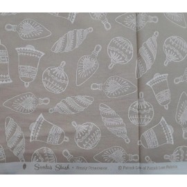 Patrick Lose Fabrics 100% Cotton 1ydx44" Patrick Lose, "Santa's Stash" Beige w White Ornament Outline