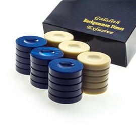 Luxury Manopoulos Galalith Backgammon Checkers - Set of 30 Blue & White - Premium Set Handmade in Greece by Experts 36mm - Adult Age 14+