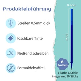 FloraVigo 36 x Erasable Refill, Legami Compatible, Clean Erasing, Smooth Writing, 0.5mm Tip, 13cm Height (6 Colours, 36 Pieces)