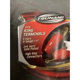 Tsunami RT8 24k Gold Plated 4 Gauge 1/4" Ring Terminal Connectors 5 Pack