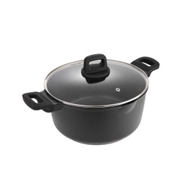 9.5 Inch Non Stick Pan Casserole Pot with Lid & Pour Spout - Lightweight 4.27 Quart Granite Coated Soup Pot Comfort Grip Handle - Induction Compatible PFOA Free Non Stick Pots (Black)