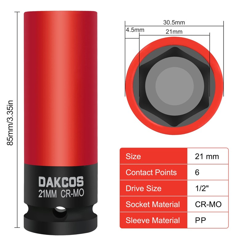 DAKCOS Impact Wrench Nuts 21 mm Power Socket Spanner with