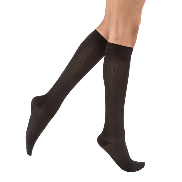 JOBST soSoft Knee High Closed Toe Ribbed Brocade Compression Stockings, Breathable, Extra Soft Legware for Tired and Heavy Legs Compression Class- 8-18