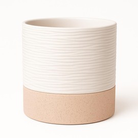 Blueming Home Decor Self Watering Planter – 6 Inch Ceramic Plant Pots for Indoor House Plants with Drainage Hole & Water Storage for Succulents (White & Beige, 7" Tall)