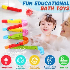 Fajiabao Toddler Bath Toys 38PCS Mold Free Bath Toys for Kids 3-5 DIY Bathtub Water Toys with Suction Cups Slippery Slide Track Birthday Gift for Boys Girls Shower Games Ages 2 3 4 5 6 7 8