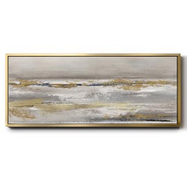 Renditions Gallery Abstract Floater Framed Wall Art Gray and Gold Canvas Home Decor Paintings for Drawing Room Office Class Room - 24"X60" GOLD GAL033