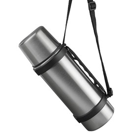 Isosteel VA-9553Q 1.0 L Vacuum-Insulated Can with Quickstop Single-Hand Pouring-System Drinking Cup and Handle, 18/8 Stainless Steel