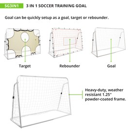 Champion Sports SG3IN1 3-in-1 Trainer Soccer Goal Set, White