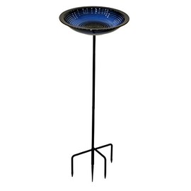 BYER OF MAINE Circle Post Bird Bath, Porcelain, Glaze Finish, Steel Mounting Post, Cobalt Blue, 14âx14âx30â