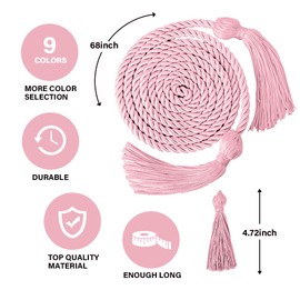Graduation Decorations 2025, Pink Graduation Cord for Congrats Grad Class of 2025 Honor Cords with Tassel Gifts for Her Graduation Cap Accessories Rope Belt Braided Ribbon Bulk Craft Art Party Decor