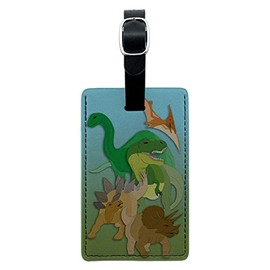 Graphics & More Dinosaurs-T-Rex Triceratops Stegosaurus Leather Luggage Id Tag Suitcase, Black
