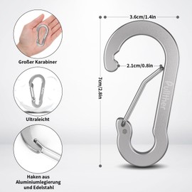 pullther Pack of 10 Carabiner Hooks, 70 mm / 2.76 Inch Carabiner Hook, Large, Aluminium D-Ring Carabiner Key Ring for Outdoor Sports, Hiking, Camping,