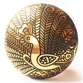 French Furniture Fittings Set of 6 Brass Knobs (FFF) Kitchen Cabinet Pull knobs, Cupboard, Chest, Furniture, Drawer Handles - Brass Peacock Patterned KNOBS - Vintage Shabby Chic 36 mm by FFF