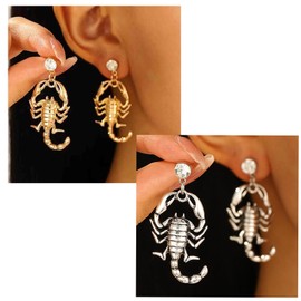 SZJYKF Gothic Scorpion Earring for Women, 2PCS Stainless Steel Retro Punk Animal Piercing Stud Earrings, Gold & Sliver Hypoallergenic Earrings Fashion Jewelry Birthday Gifts