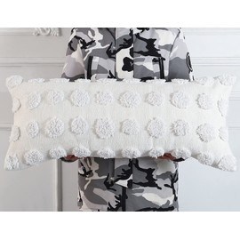 NUYECY Decorative Lumbar Throw Pillow Covers 16 x 36,Super Soft Chenille Long Pillow Covers Cushion Case for Farmhouse Sofa Couch Bed Livingroom,Modern Boho,Cream White