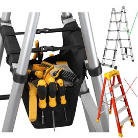 KVI Folding Ladder Tool Tray Bag, Fit A Frame Telescoping Extension Stepladder, No Need Repeated Up-Down Climbs Black