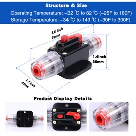 RKURCK 150 Amps Circuit Breaker Car Stereo Switch Inline Fuse Holders 12V-24V DC Manual Reset Inverter Replace Fuses for Auto Marine Boat Audio Speaker System Protection 150A