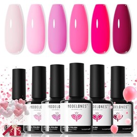 modelones- Juego de esmaltes de uñas en gel de color rosa, 6 colores, tonos rosa intenso, rosa neón, tonos blancos, magenta claro, suave a oscuro     