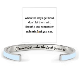 Remember Who The F You Are Motivational Color Bangle, Stainless Steel Inspirational Cuff Bracelets with Hidden Message Engraved Bracelet Jewelry Gift for Women Sisters Friends, Adjustable, Stainless