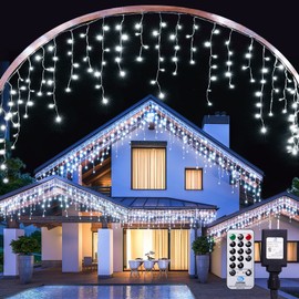 WBao Christmas Lights Outdoor with Remote, 432 LED 33FT Christmas Decorations Lights with 81 Drops, 3 Timer Settings, 8 Modes, Waterproof, Connectable, Fairy Lights for Outdoor Xmas Decor, Cool White