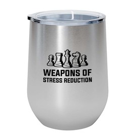Chess Silver Wine Tumbler 12oz - Of Stress Silveruction - Funny Chess Gifts Set Board Pieces Horse Knight Player Game Pawn Strategy