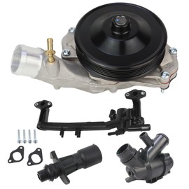 Bomunik Water Pump + Thermostat 4-piece set For Range Rover 2013-2022 L319 L462 L560 L322 L405 L320 L494 L663 3.0 5.0 V8 P340 SCV6 SCV8 P525 V8 4x4 Replacement # LR097165, LR028136, LR035124, LR018273