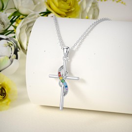 ABIGY Chakra Necklace 925 Sterling Silver Cross Necklace Chakra Jewellery Cross Chakra Pendant for Women