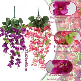 GhuaH 2 Pcs Fake Hibiscus Flowers Artificial Hanging Flowers Plants for Outdoors Realistic UV Resistant Spring Summer Decor Silk Faux Hibiscus Flowers Trailing Vines for Front Door Porch Outside