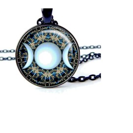 Fashion Jewelry TRIPLE MOON PAGAN WICCA OCCULT Black Chain 18" Necklace 1" Large Pendant