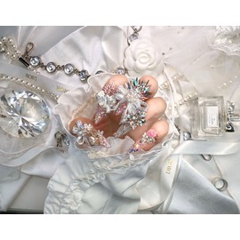  1122 Lace Ribbon Nail Nail Queen Handmade Nail Tips ✨ - Long Round Square /  1122레이스리본네일네일퀸 수제네일팁 ✨ - 롱라운드스퀘어
