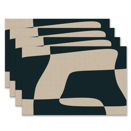 Kemingni Minimalist Boho Neutral Black and Beige Placemats Set of 4 12x18 Inch, Mid Century Modern Abstract Table Mats Washable Placemat for Home Party Kitchen Dining Room Decoration