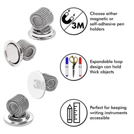 Millennial Essentials Pen Holder Clips with Adjustable Spring Loop Self Adhesive Pen Marker Clip Holder, Refrigerator Whiteboard Erase Board Bulletin Board Map (3 Adhesive)