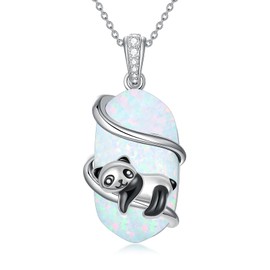 HPQQ Panda Necklace for Women Sterling Silver Opal Pendant Necklace Opal Panda Jewelry Birthday Christmas Gifts for Women Her