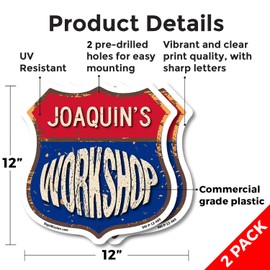 Joaquin's Workshop (2 Pack) 12 inch X 12 inch Shield Shaped Commercial Grade Plastic Signs Weather Resistant, UV Protected To last, Gift for Dads and Uncles Classic Americana Crafted in the USA