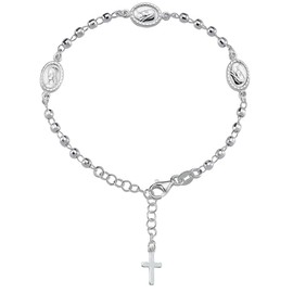 Vinani Bracelet Rosary Shiny Mother of God Cross Bracelet 925 Sterling Silver Extendible 2BRK, Sterling Silver