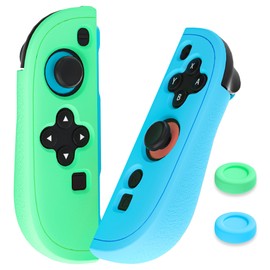 FUNDIARY Blue+Green Silicone Grip Case Compatible with Switch 2 Joycon, Durable Switch 2 Controller Grip Accessories Bundle with Comfortable and Fast Release Design Joycon Cover Skin and 2 Thumb Caps
