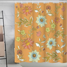 Mightree - Cortina de ducha floral, cortina de ducha de tela para decoración de baño, granja, cortina de ducha colorida con 12 ganchos y 1 cordón para colgar, 72 x 72 pulgadas, flores con fondo